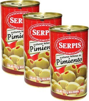 Serpis - Olive verdi ripiene di pimentos rosso, 350 ml, confezione da 3