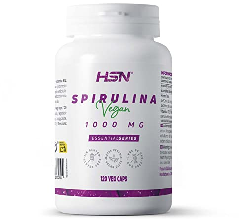 Espirulina 1000 MG - Arthrospira Platensis - de HSN | 120 Cápsulas Vegetales 100% Pura Spirulina a partir de Algas con Alto contenido en Clorofila | No-GMO, Vegano, Sin Gluten