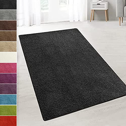 casa pura Shaggy - Tappetini per gradini Barcellona, Protezione per gradini, Morbido Pelo Alto, Sigillo Gut e Angelo Blu, semicircolare, Polipropilene, Nero, 100x200 cm