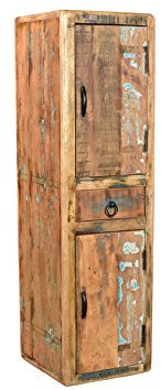 Woodkings® Bad Hochschrank Kalkutta recyceltes Holz bunt rustikal Badhochschrank massiv Badmöbel Massivholz Badezimmer Badezimmerhochschrank Wandschrank (ohne Fuß)