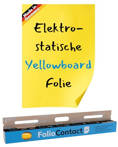 Folio Contact Whiteboard Folie Gelb – elektrostatisch haftend, wiederbeschreibbar & trocken abwischbar – haftet ohne Kleber auf glatten Flächen – 60 × 80 cm