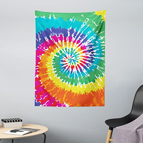 ABAKUHAUS Stoff Wandteppich, Regenbogen-Krawatten-Effekt aus Weiches Mikrofaser Stoff Waschbar ohne Verblassen Digitaldruck, 110 x 150 cm, Magenta Aqua