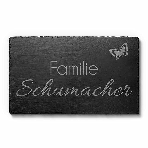 Schiefer Türschilder mit Gravur | Namensschild Briefkastenschild selbstklebend/blank Klingelschild mit mehr als 80 Motive | Größe 25x15 cm