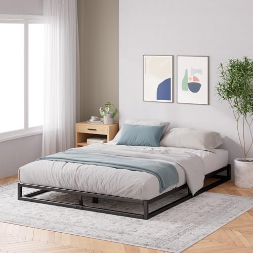 Zinus Joseph Bett 180x200 cm - Höhe 15 cm mit Stauraum unter dem Bett - Metall-Plattformbettrahmen mit Holzlattenrost - Schwarz