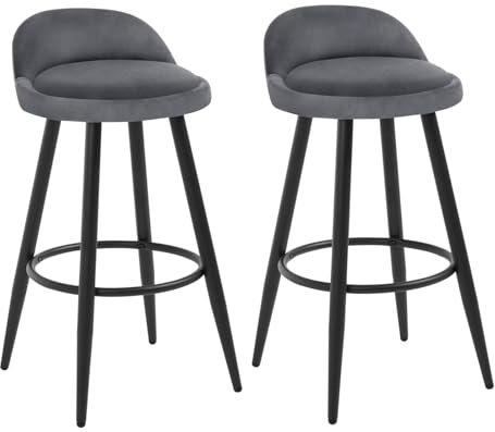 WOLTU Barhocker 2er Set, Barstuhl Küchenhocker, hoher Hocker mit Rückenlehne Fußstütze, aus Samt Metall, für Bars Theken Bistros, Dunkelgrau, BH296dgr-2