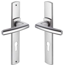 Vachette Set de Poignée de Porte sur Plaque SCULT - Version Clé I pour Porte d'Entrée/Cave/Abris de Jardin - Entraxe 195 mm - Matériau Zamak Résistant - Garantie 10 Ans - Finition Chrome Velours