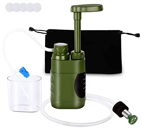Survival Wild Notfall Pompa portatile per acqua per esterni, 5000 l, filtro per acqua da campeggio, filtro personale, filtro dell'acqua da tavolo, filtrazione quadrupla, per escursioni, trekking,
