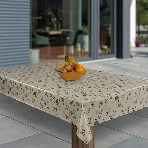 laro Wachstuch-Tischdecke Abwaschbar Garten-Tischdecke Wachstischdecke PVC Plastik-Tischdecken Eckig Meterware Wasserabweisend Abwischbar, Muster:Beige Blumen Sträucher, Größe:100x140