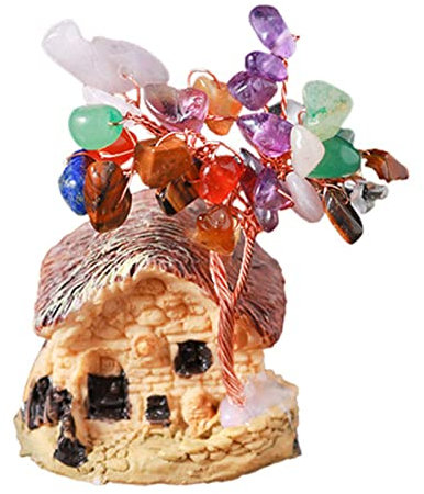 MVDECOR Albero in Cristallo di Quarzo Naturale su Base capanna in Resina - Gemma delle Pietre curative Ornamenti dell'albero dei Soldi per Decorazioni per la tavola dell'home Office,ChakraStone
