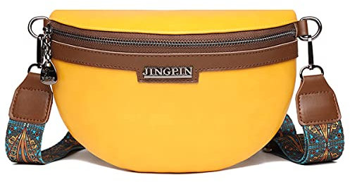 Crossbody Bag Damen Breiter Gurt Bauchtasche Damen Leder Geldbörse Mode Bauchtasche Klein Umhängetasche Abnehmbar Schultergurt (Gelb)