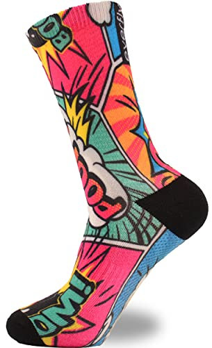 Everfly Sneaker Socken Herren Damen für Crossfit Sportsocken Fitness Padel Basketball Radfahren Laufen Fussball Wandern - Lustig Technische Dämpfung Farben Geschenk - Wandersocken (Comic,41-45)
