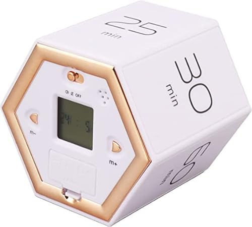 BBTISG Temporizador hexagonal Pomodoro, silencio y ajustable con alerta de sonido, temporizador digital para trabajo, estudio, meditación, yoga, cocina (blanco)