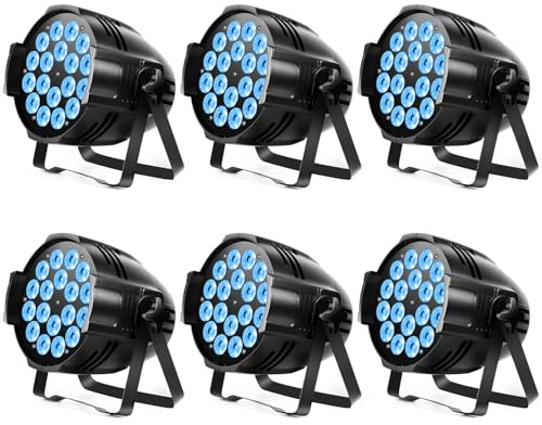 U`King 6PCS LED Par Scheinwerfer, 18x15W Bühnenlicht RGBW 4 in 1 LED Par Strahler Bühnenbeleuchtung mit DMX512 und 8 Kanälen für Party, Disco, Bar, Hochzeit, Halloween, Weihnachten