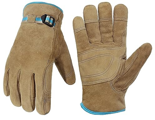 HANDLANDY Winter Gardening Gloves for Men Women, Water Repellent Cold Weather Insulated Leather Work Gloves X-Large