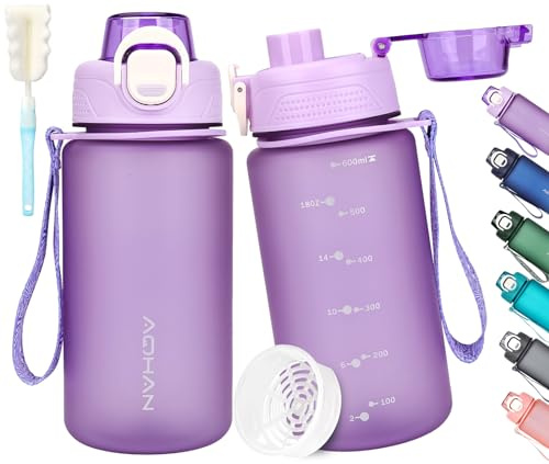 AOHAN Trinkflasche 600ml, Wasserflasche BPA Frei, Sport Trinkflasche Auslaufsicher Motivierende Sportflasche Mit Filter für Fahrrad, Fitness, Wandern und Schule