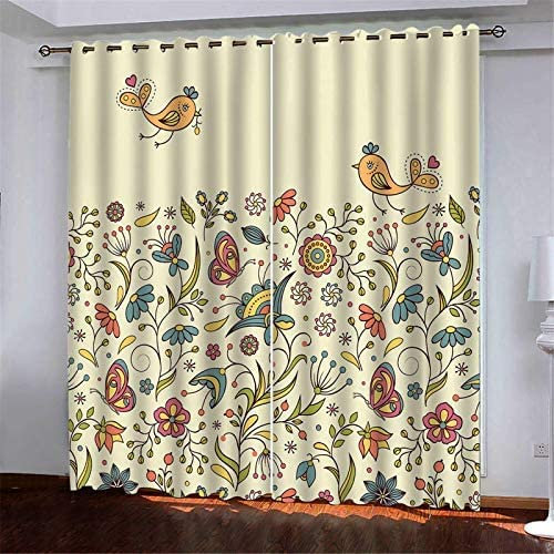 3D Kinderzimmer Verdunkelungsvorhänge Schmetterling Vogel Blume 280 (B) X 250 (H) cm,3D-Gedruckte Vorhänge Wohnzimmer Bürovorhänge Energiesparende Geräuschreduzierende Kindergardinen - Vorhang Für D