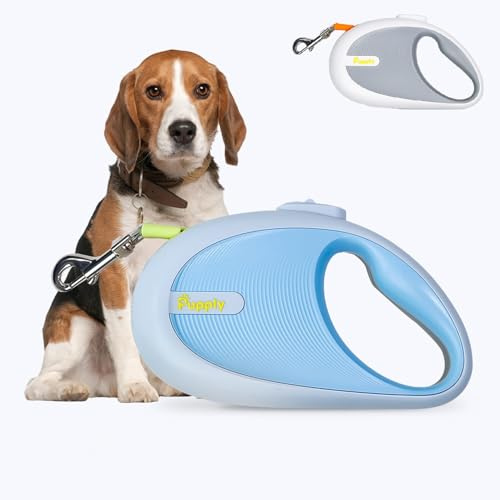 Pupply, Guinzaglio Retrattile per Cani, Retrattile Fino a 3 Metri con Pulsante di Pausa, Durevole, Senza Grovigli, Impugnatura Comoda per Cani e Gatti di Taglia Piccola e Media fino a 15 kg (Azzurro)
