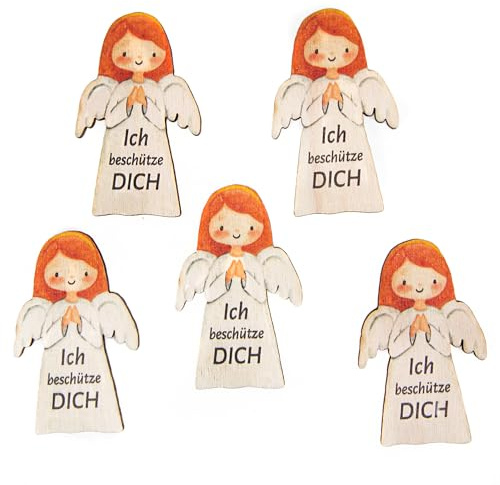 Logbuch-Verlag 5 kleine Engel aus Holz flach Schutzengel 5,5 cm Engel Glücksbringer mini Geschenk Glaube religiös