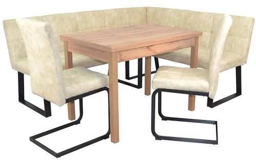 moebel direkt online 4tlg. Eckbankgruppe Schenkelmaß 190x150 cm kurzer Schenkel rechts, cremefarben