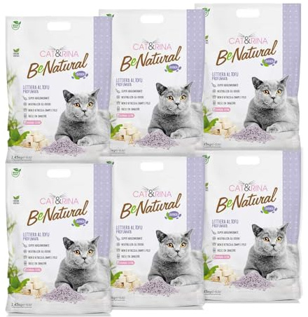 Cat&Rina BeNatural, Lettiera per Gatti al Tofu, 5,5L, 6 pezzi | Agglomerante e Vegetale. Fino a 30 giorni di utilizzo. Smaltibile nell'organico o nel wc. Anti Odore Lavanda