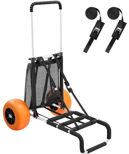 VEVOR Carro de Playa con Ruedas de Espuma 30,5 cm Carro de Transporte 76x39 cm Capacidad de Carga 75 kg Altura Regulable de 82-128,5 cm Carretilla de Mano para Acampar, Pícnic, Barbacoa al Aire Libre
