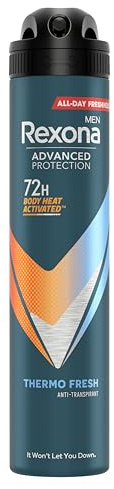 Rexona Men Advanced Protection Desodorante antitranspirante Aerosol Hombre Thermo Fresh 72 horas con tecnología Body Heat Activated 200 ML