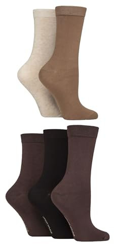 SockShop Ladies Soft Bamboo Socks - Womens, Breathable, Cooling, Plain, Patterned & Striped in a 5 Pair Multipack Size 4-8 Plain Cocoa Mix