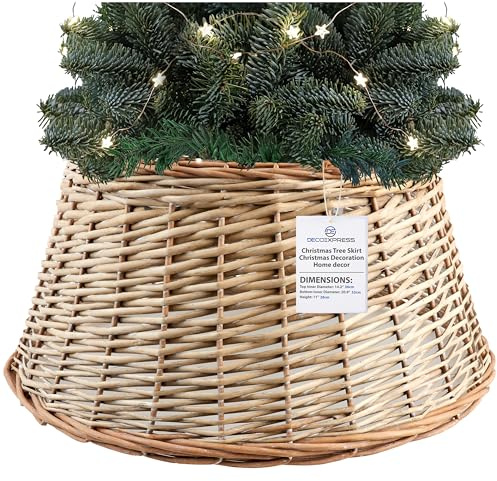 DECO EXPRESS Weihnachtsbaum Rock, Geflochtener Korb für Tannenbaum, Abdeckung Christbaumständer, Deko für Weihnachten, 36 x 28 cm (Beige Weide, Top 36cm/Base 53cm)