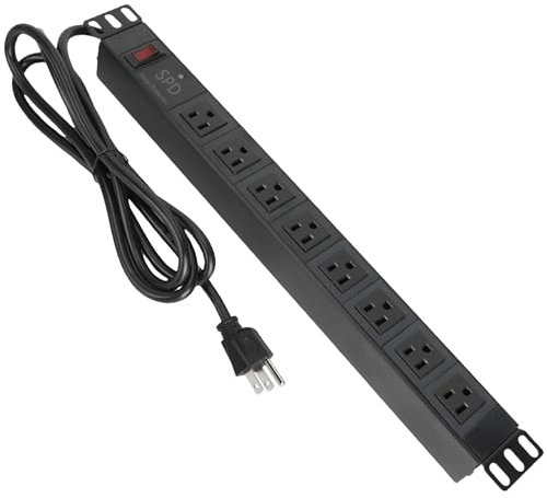 ElecVoztile - 8-Outlet Rack Mount PDU Power Strips with Surge Protection: 1200J, 10ft 14AWG Cable, 15A Surge Switch, Rack Mount