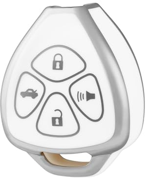 OFF WE GO for Toyota Key Fob Cover, Soft TPU Protection Key Case Fit for Toyota Corolla 2008-2013/ Camry 2007-2011/ Venza 2009-2016 4 Buttons Smart Remote Car Key (Silver White)