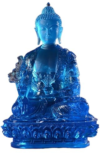 Bafnsiji Buda de la Medicina, Estatua del Buda de la Medicina tibetana, Escultura de Buda de Resina translúcida Azul, estatuas de Buda para el hogar, Sala de Estar, decoración de la Mesa