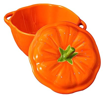 FUNOMOCYA Ciotola Artigianale in Ceramica A Forma Di Zucca Ciotola Creativa Per Cibo Squisito E Condimenti Doppio Manico Liscia All'interno