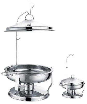 QAUUCP Chafing Dish Buffet Set Round Large Capacity 9L Hanging Type Chafing Dish Buffet Set With Hammered Hanging Silver And Golden Buffet Stove Chafer(Silver)