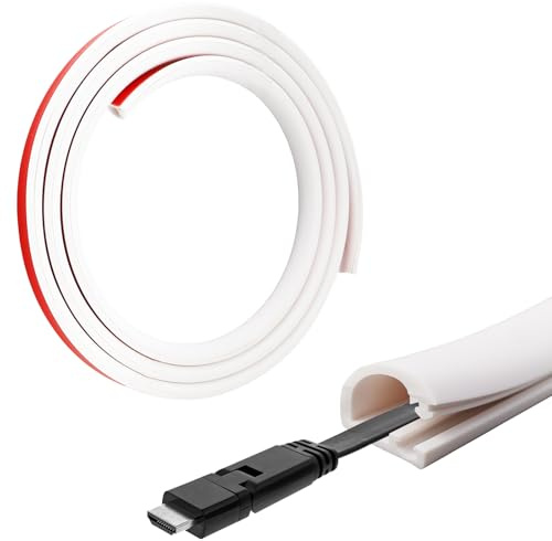 Kabelkanal Weiß Selbstklebend Mini Kabelabdeckung Flexibler Kabelschacht zum Verstecken von 1 Kabel für Drähte an der Wand Boden 14 mm (B) x 10 mm (H) (2 Meter)