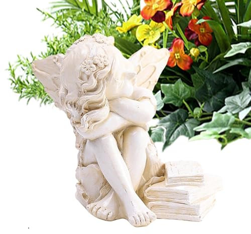 Ungtyb Gartenengel-Statue für den Außenbereich,Engel-Gartenstatuen für den Außenbereich,Terrassenharz-Engelskulptur | Elegante Engelsstatue, Gartendekoration, friedliche Engelsfigur für Garten,