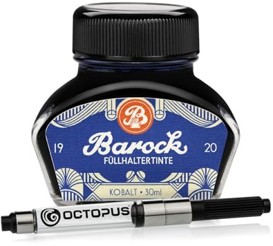 Barock 1920 Füllhaltertinte Kobalt mit Tintenkonverter, Schreibtinte für Füllhalter, Füllertinte im Glas blau, 30 ml