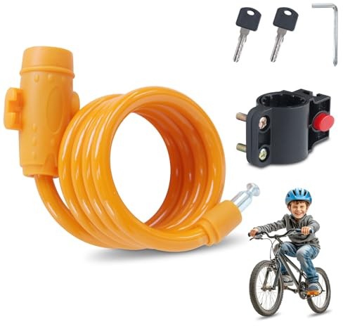 Cykellås barn, PVC-beläggning, barncykel lås vattentät och rostfri, cykellås barn med nyckel, lämplig för cyklar, skateboards etc (gul)