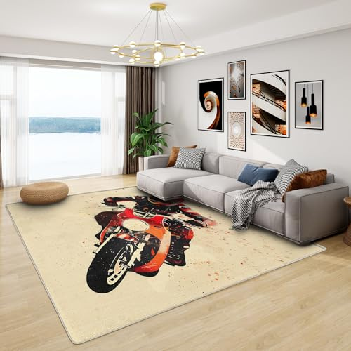 Generisch Dirt Bike Deko - Teppich Wohnzimmer Schlafzimmer Motocross, Kleiner Teppich Cooler Jungen, Weich Kurzflor & Waschbar & rutschfest Fussmatte Innen, Kinderteppich 60x90 cm