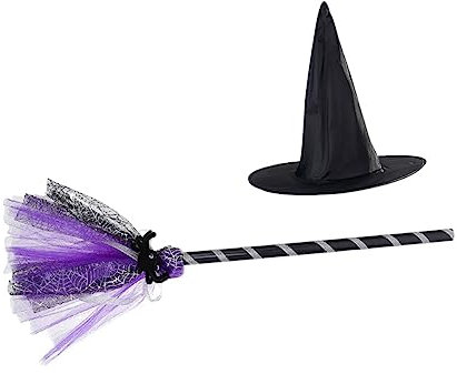 Toyvian 1set Witch Hat and Broom Kit Halloween Costume Accessories for Parties and Cosplay Creative Witch Prop for Memorable Celebrations