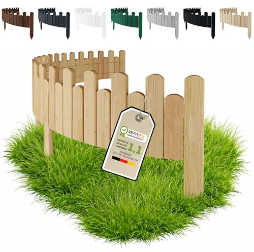 Floranica Rasenkante Holz Beeteinfassung 200 x 15 cm Welle Natur | Flexibler Rollborder aus Kiefernholz für Beet, Rasen und Wege in Staketenzaun-Optik – naturbelassen, unbehandelt