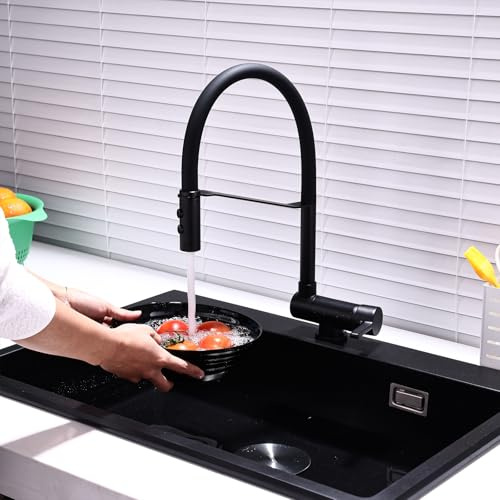Grifo Cocina Extraible Negro Grifo Cocina Abatible Bajo Ventana Grifo Cocina Fregadero Flexible con 2 Modos de Rociado