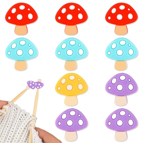 10 Stück Pilz Stricknadel Stopper,Süßer Stricknadel Spitzenschutz aus Silikon,Maschenstopper,Stricknadel Schutzkappe für Strickanfänger,Basteln,DIY,Quilting-Kunst,Vier Farben