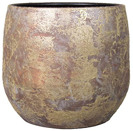 INNA-Glas Vintage Übertopf Mago aus Keramik, Wischoptik, Gold, 21cm, Ø23cm - Keramik Pflanztopf