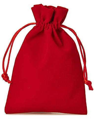 | 6 Samtsäckchen, Größe 20x12 cm, Samtbeutel-Geschenkverpackung, Schmuckbeutel, Adventskalender, Nikolaus, Weihnachtsverpackung (rot)