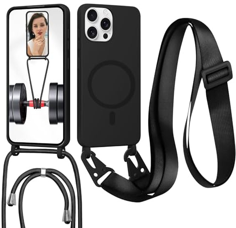 FERLAN Handykette mit Band für iPhone 11 Pro Max Hülle, Lanyard (abnehmbar) Handyhülle Case mit justierbarer Schnur Abnehmbar Strap, Crossbody Schutzhülle zum Umhängen Kordel, Schwarz