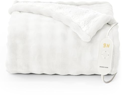 Heizdecke 130x180 cm, Heizdecke mit Abschaltautomatik, Wärmedecke mit 9 Heizstufen und 10 Stunden Timer, Speicherfunktion Überhitzungsschutz Elektrische Kuscheldecke für Bett, Büro (Weiß)
