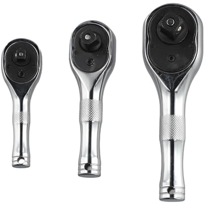 Wouueso Llave de carraca de 72 dientes, 1/4, 3/8, 1/2, grande, mediana, pequeña, de sentido común, corta, herramientas de mano de reparación