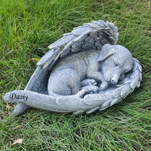 Personalisierte Garten-Hunde-Gedenkstatue, friedlicher schlafender Hund, Engelsstatue, Friedhofsmarker, Trauer, Gedenkgeschenk, Verlustgeschenk, Outdoor.