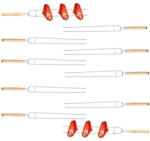 Grillspieße aus Edelstahl | 10 Spieße mit doppelter Spitze, flach, aus Edelstahl, lange Spieße, wiederverwendbar, für Grill, Küche, , Fisch, Schweinefleisch, ,
