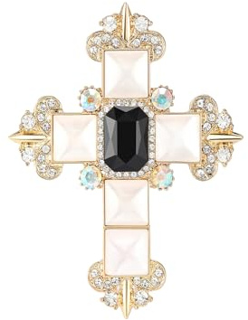 Broche Croix Vintage En Strass Or Plaqué Avec Cristaux Zirconium Élégante Pour Costume Manteau Mariage Cérémonie Accessoire Pour Femme Homme Pierre Œil De Chat Scintillante Luxe Chic Bijoux